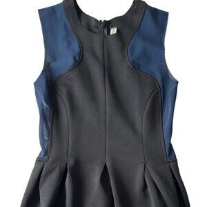 STATE OF BEING WOMENS SCUBA MESH BLACK BLUE SKATER PLEATED COCKTAIL DRESS NEW XS
